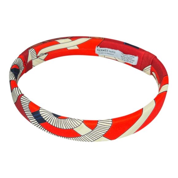 HERMES Headband Made in France One Size Fits All Hairband Wine Red White Navy main image 5